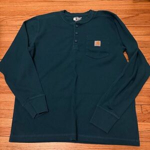 NWOT Carhartt Men's Teal Heavyweight Long-Sleeve Henley Pocket Thermal